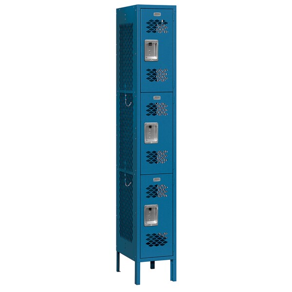 Salsbury Industries Wardrobe Locker, 12" W, 12" D, 78" H, (1) Wide, (3) Openings, Blue 73162BL-A